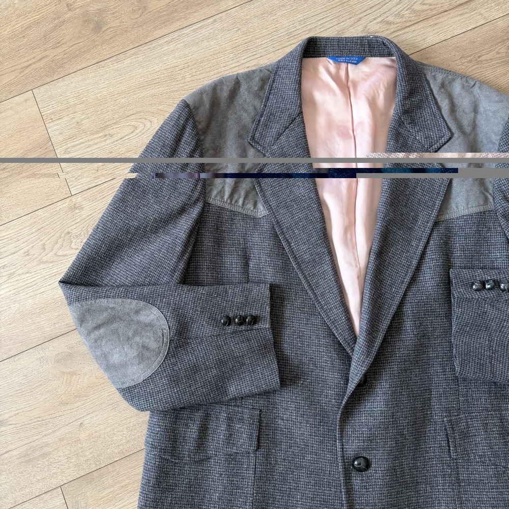 Pendleton Blazer Mens 46 Gray Wool Tweed Western Sport Coat Jacket Suede Yoke